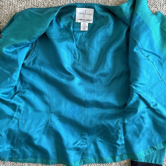 Adrianna Papell Silk Blazer Jacket Green Black Bows 8P - Picture 10 of 13